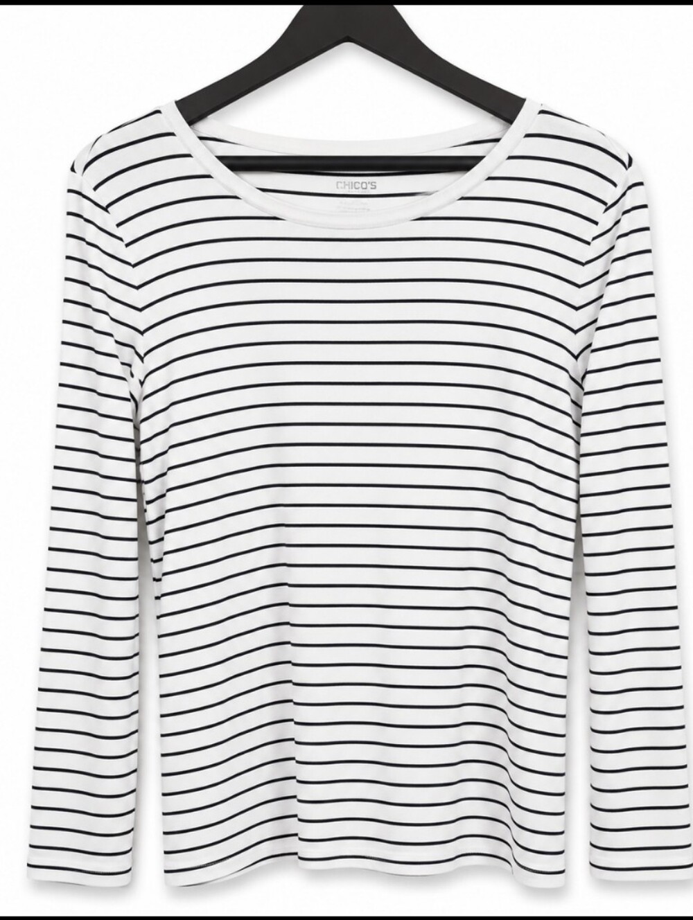 J.Jill Black White Striped Pima Cotton Nautical Long Sleeve Tee Sz LgP